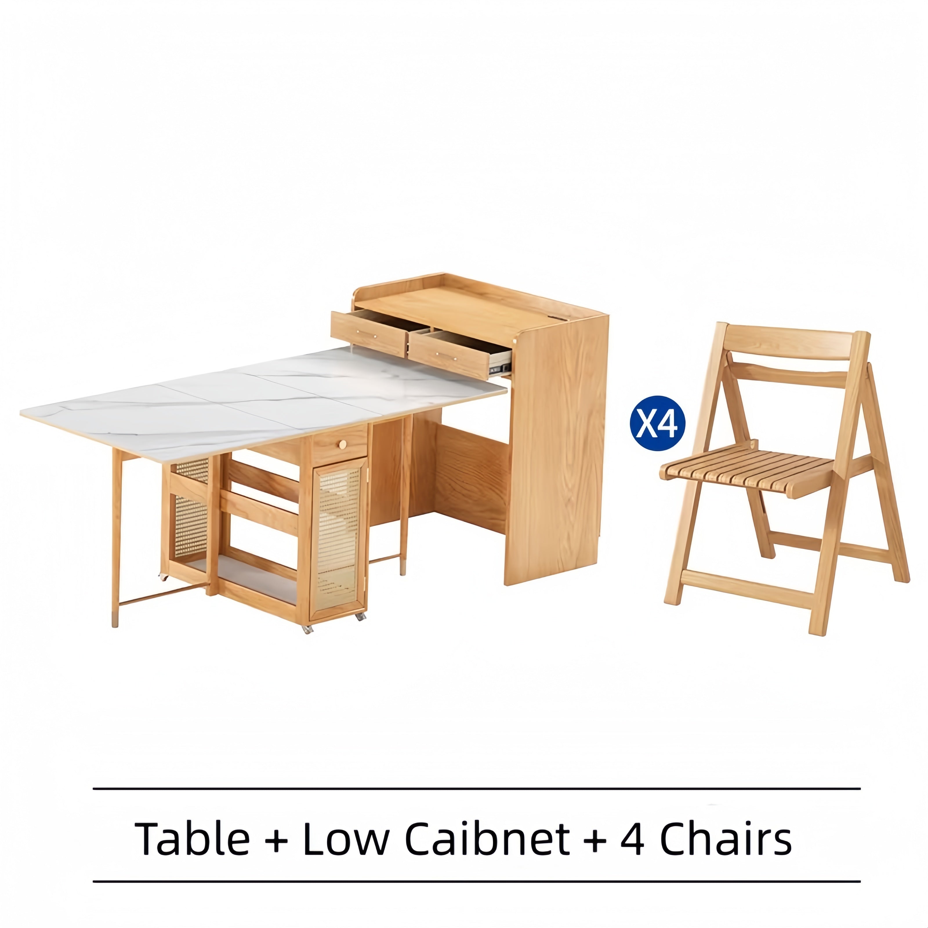 Doppelseitiger Klapptisch mit Sideboard und 4 Klappstühlen – SPS MÖBEL