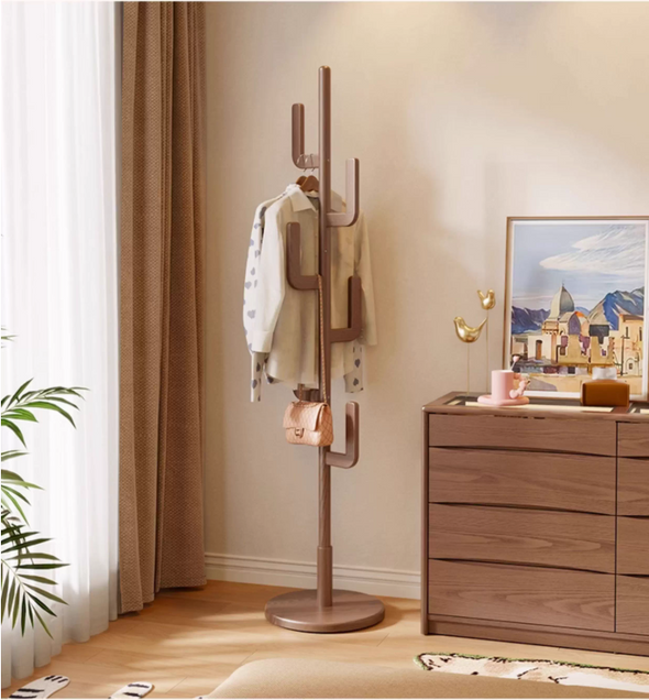 Solid Wood Cactus Coat Rack with Basket and Universal Wheels