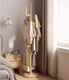 Solid Wood Cactus Coat Rack with Basket and Universal Wheels