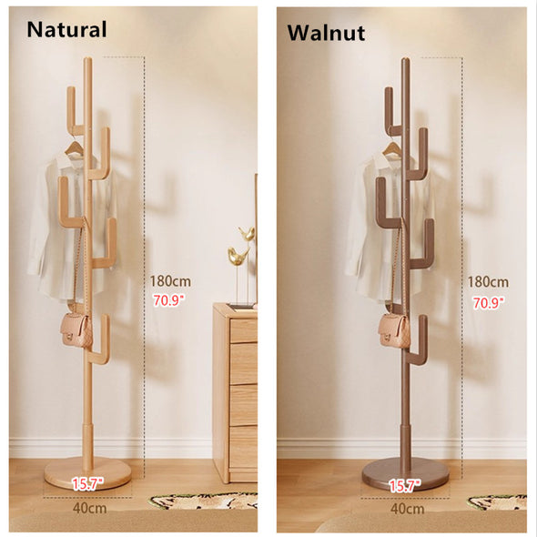 Solid Wood Cactus Coat Rack with Basket and Universal Wheels