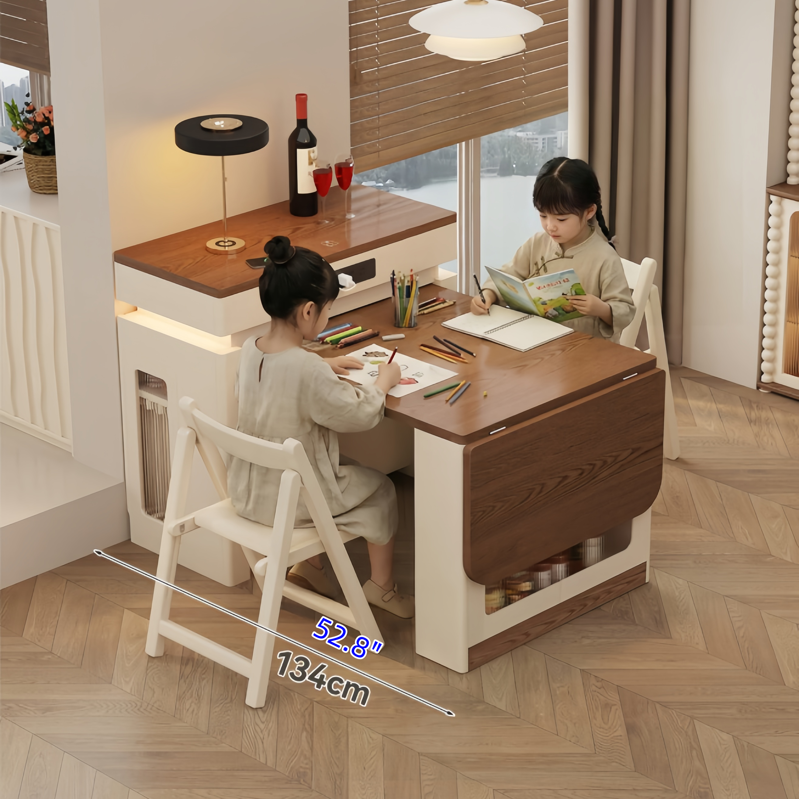 Extendable Solid Wood Kitchen Island Table with 4 Chairs Set – SPS