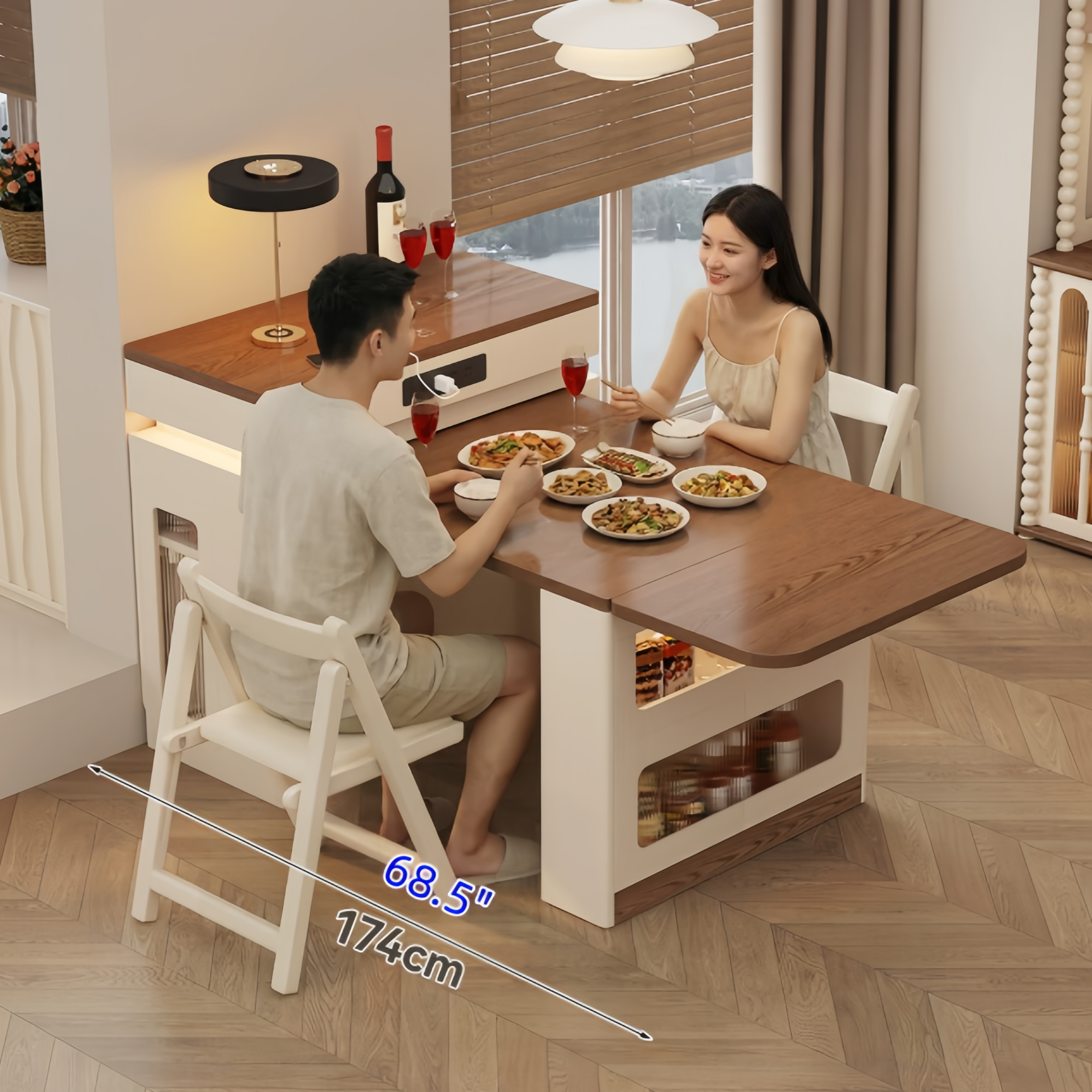 Extendable Solid Wood Kitchen Island Table with 4 Chairs Set – SPS