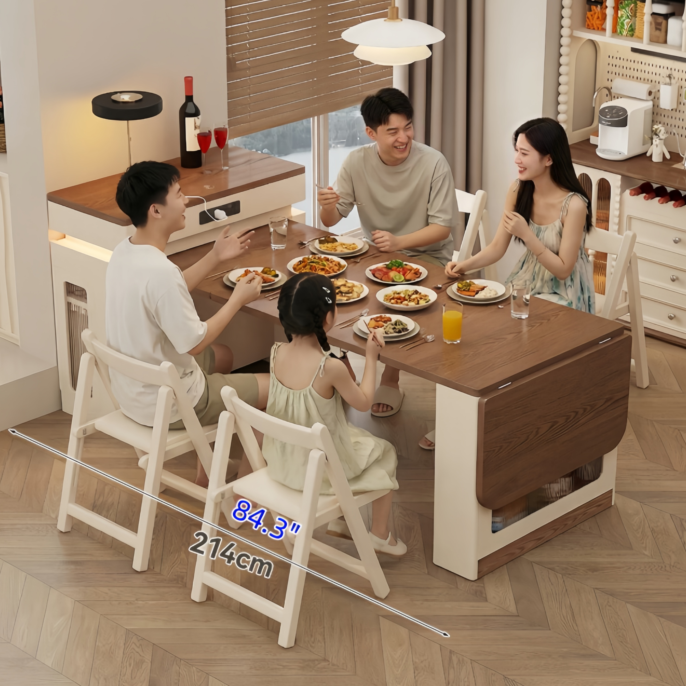 Extendable Solid Wood Kitchen Island Table with 4 Chairs Set – SPS ...