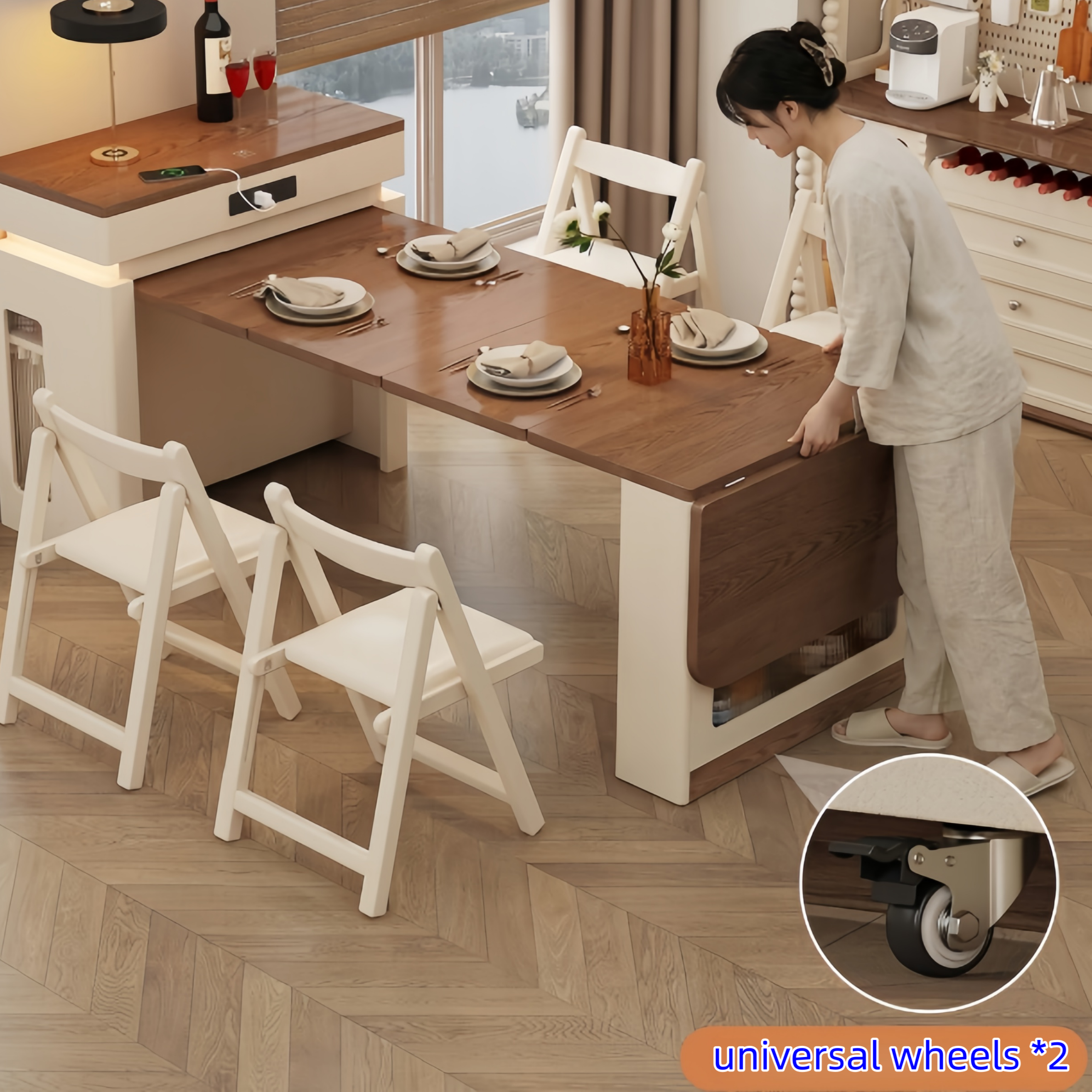 Extendable Solid Wood Kitchen Island Table with 4 Chairs Set – SPS ...