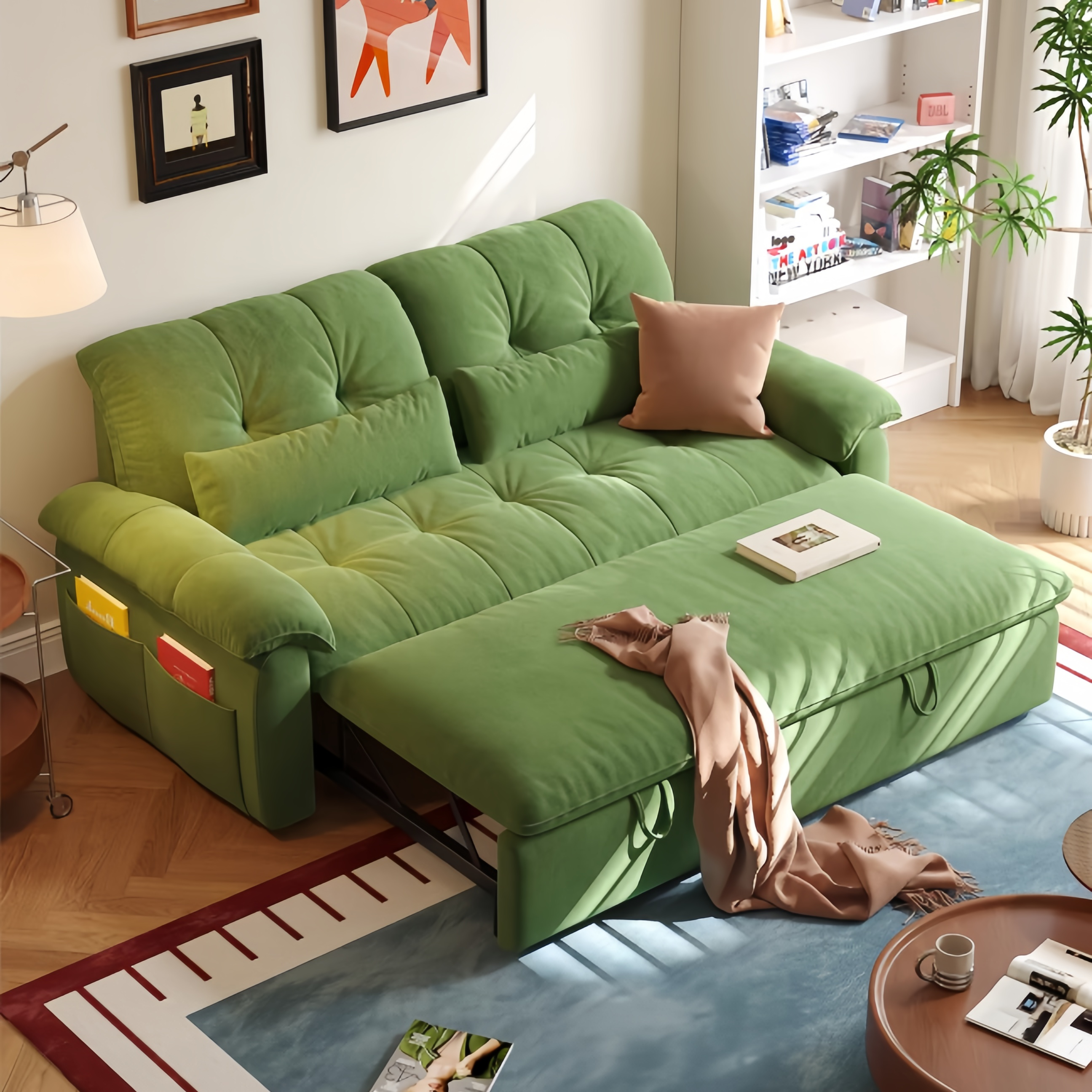 FatCat Microfiber Suede Velvet Convertible Sofa Bed with Side