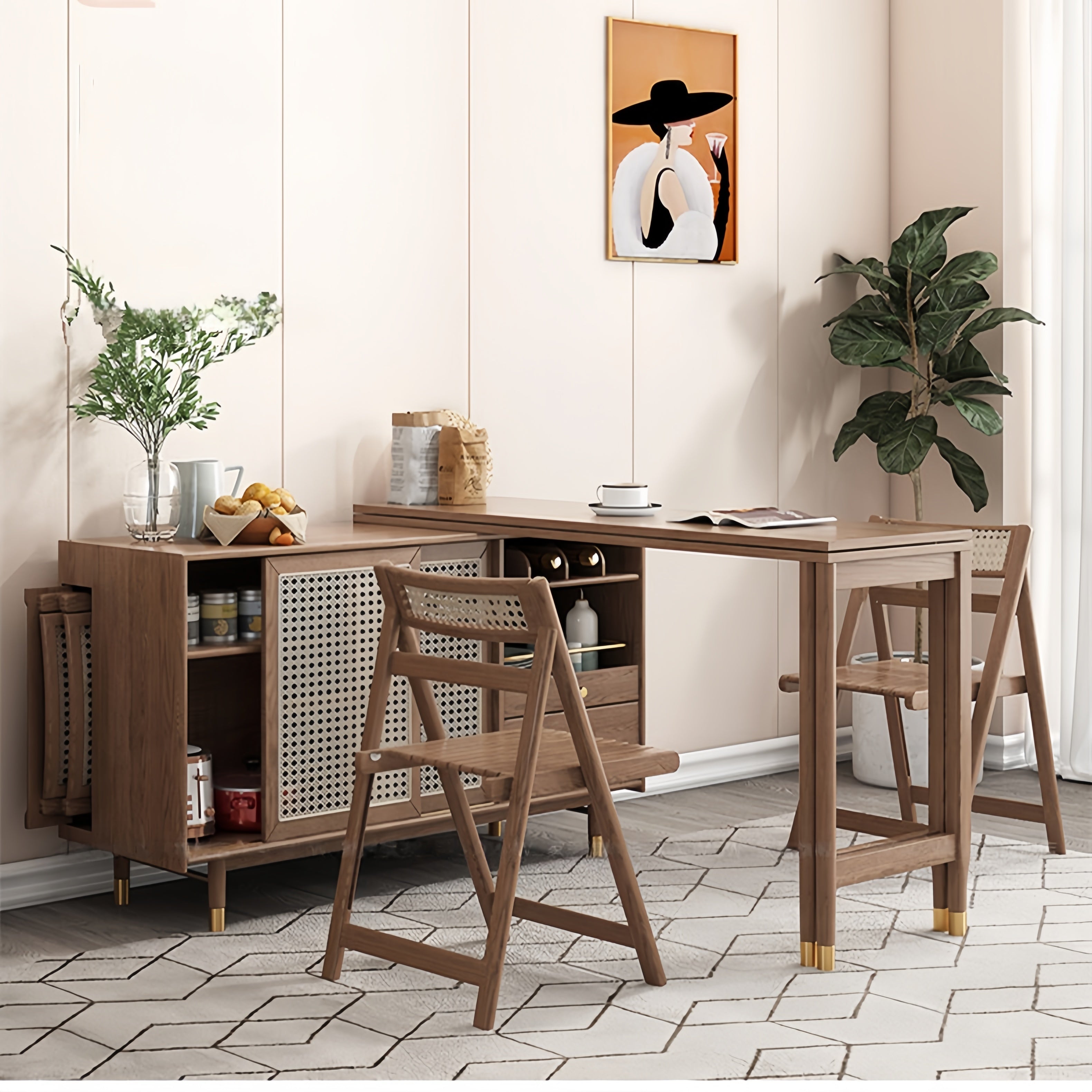 New Design Folding and Expandable Multifunction Dining Table with Side ...