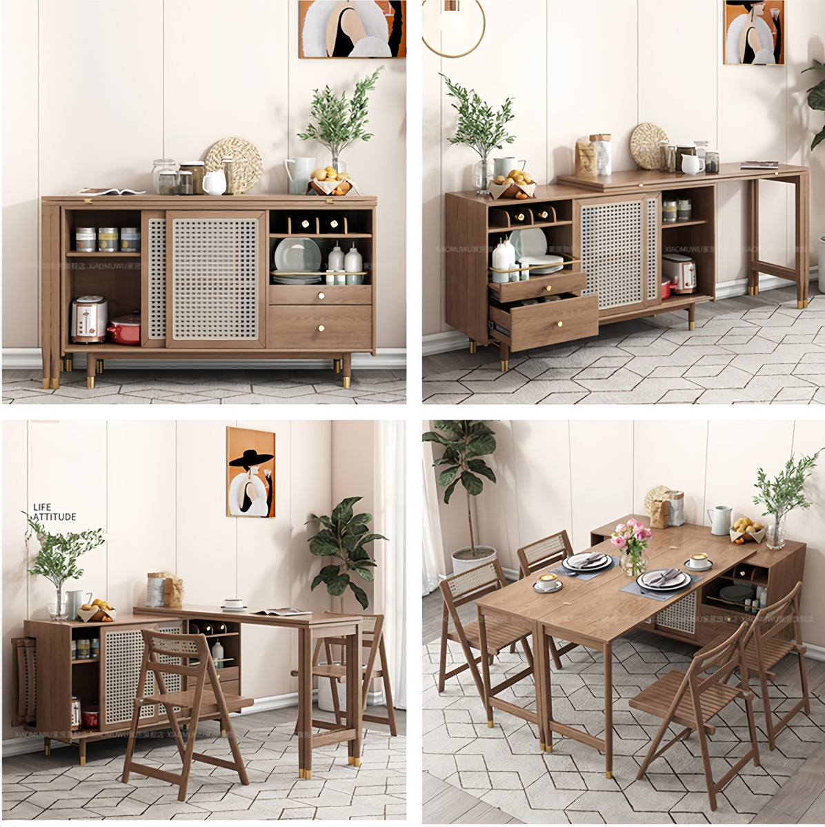 Individual Table New Design Folding and Expandable Multifunction Dining Table with Side ...