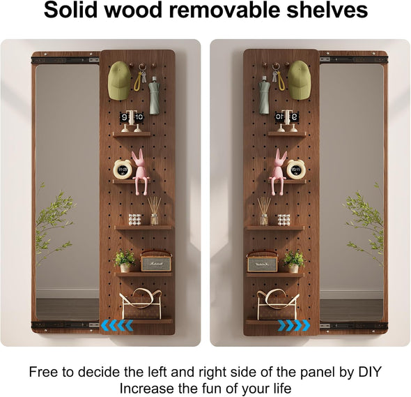 Wall Mounted Full Body Mirror with Peg Board Organizer