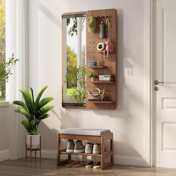 Wall Mounted Full Body Mirror with Peg Board Organizer