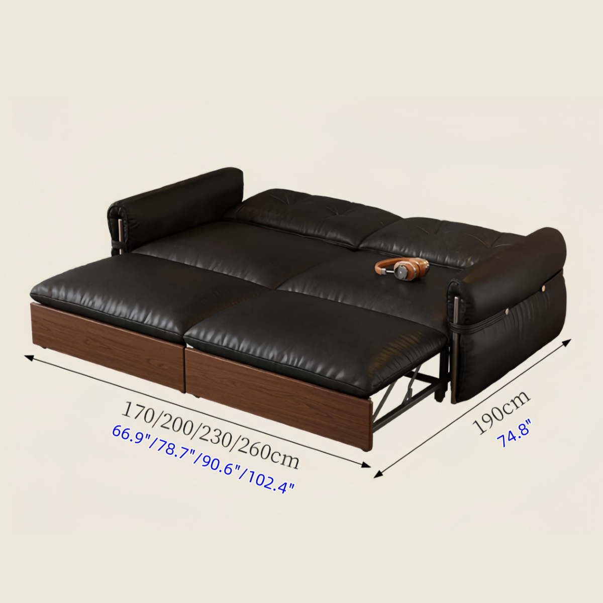 HERBURN 4-in-1 オイルワックスレザー製コンバーチブルソファベッド