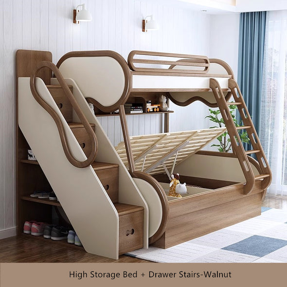 Twin over Full Bunk Bed with Underneath Storage Trundle and Drawer Stairs