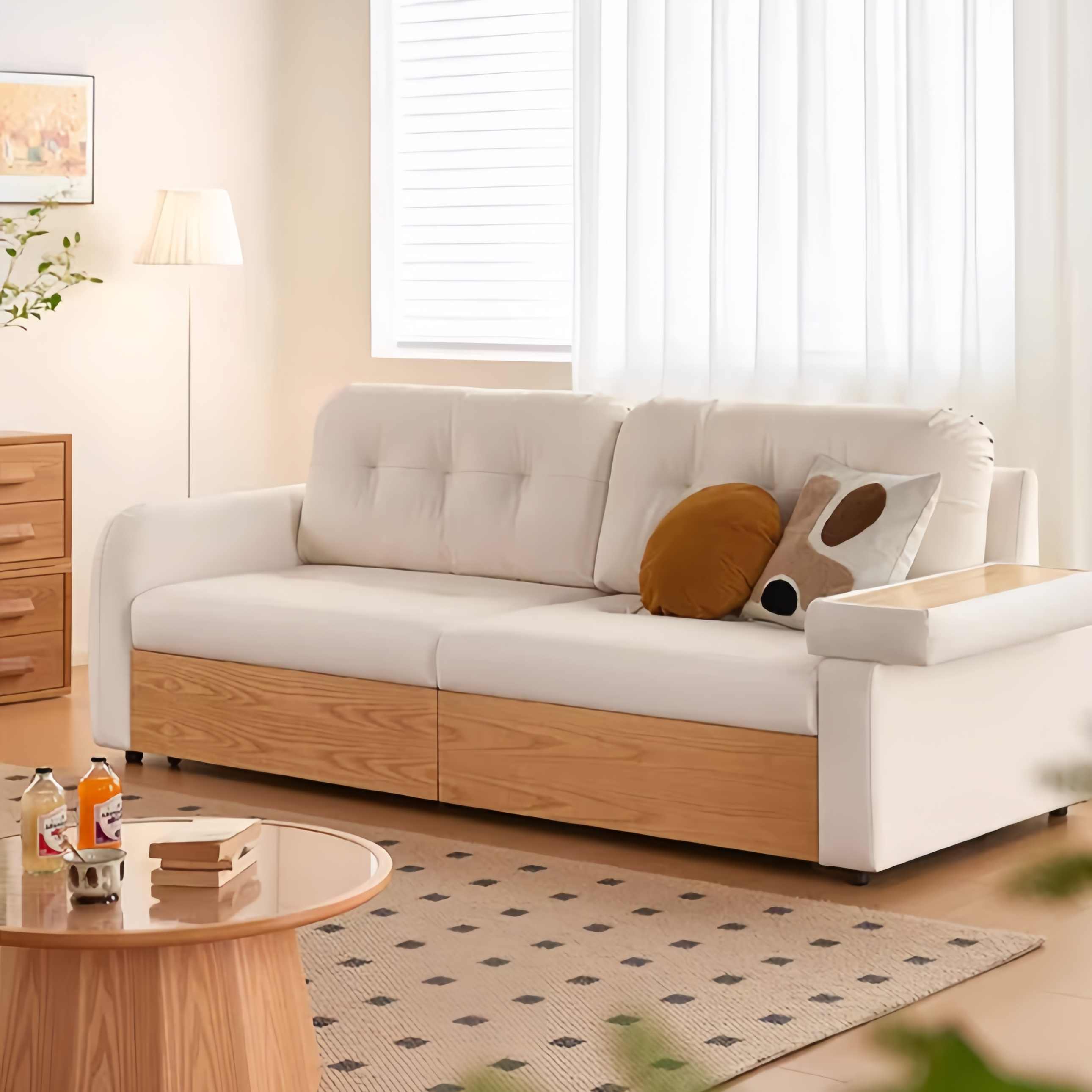 Japandi Pull Out Lounge Chaise and Sofa with Underneath Storage
