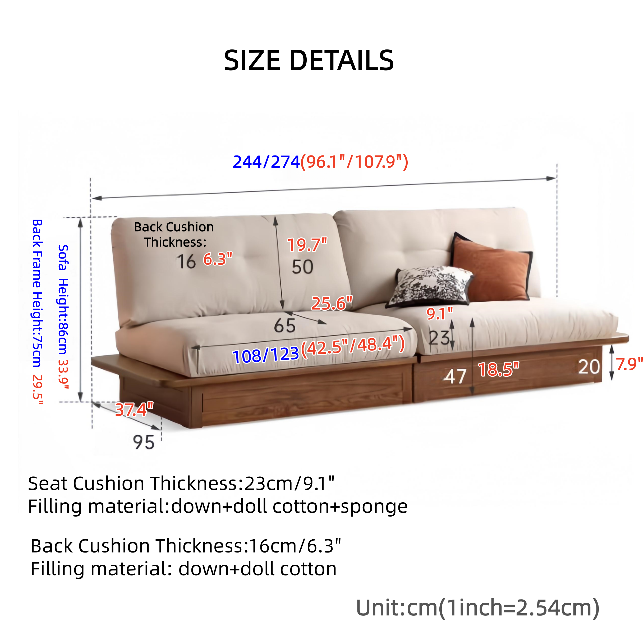 Japandi Solid Oak Wood Frame Sofa with Large Under-Seat Storage