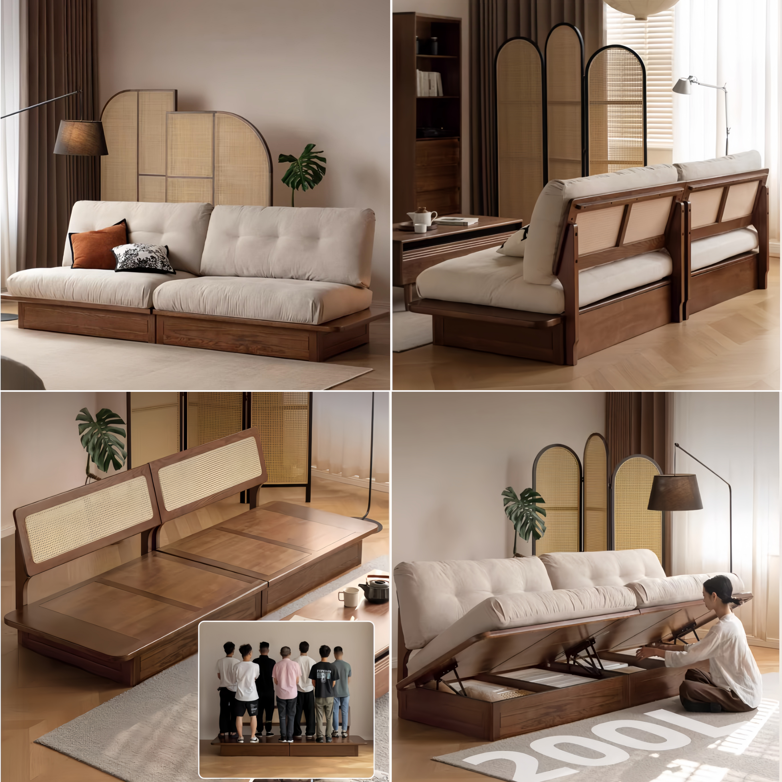 Japandi Solid Oak Wood Frame Sofa with Large Under-Seat Storage Japandi Solid Oak Wood Frame Sofa with Large Under-Seat Storage