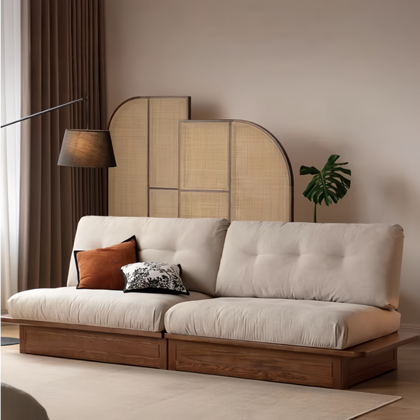 Japandi Solid Oak Wood Frame Sofa with Large Under-Seat Storage Japandi Solid Oak Wood Frame Sofa with Large Under-Seat Storage