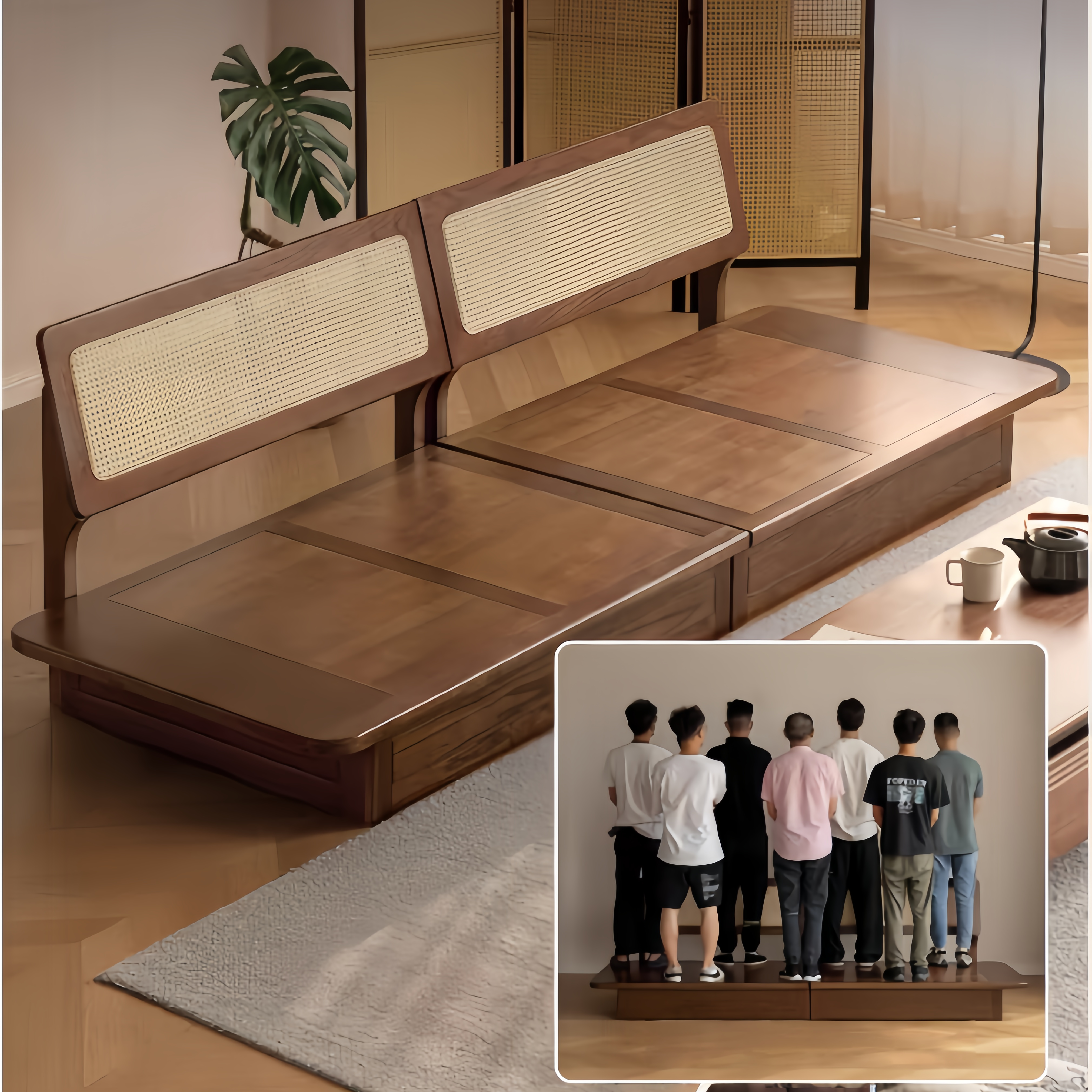 Japandi Solid Oak Wood Frame Sofa with Large Under-Seat Storage