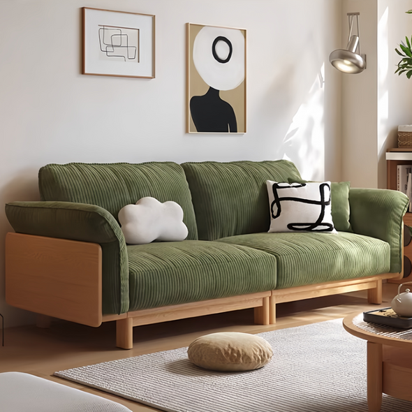 Japandi Solid Wood Frame Corduroy Fabric Sofa Bed – SPS FURNTIURE
