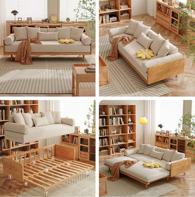 Japandi Solid Wood Frame Sofa Bed