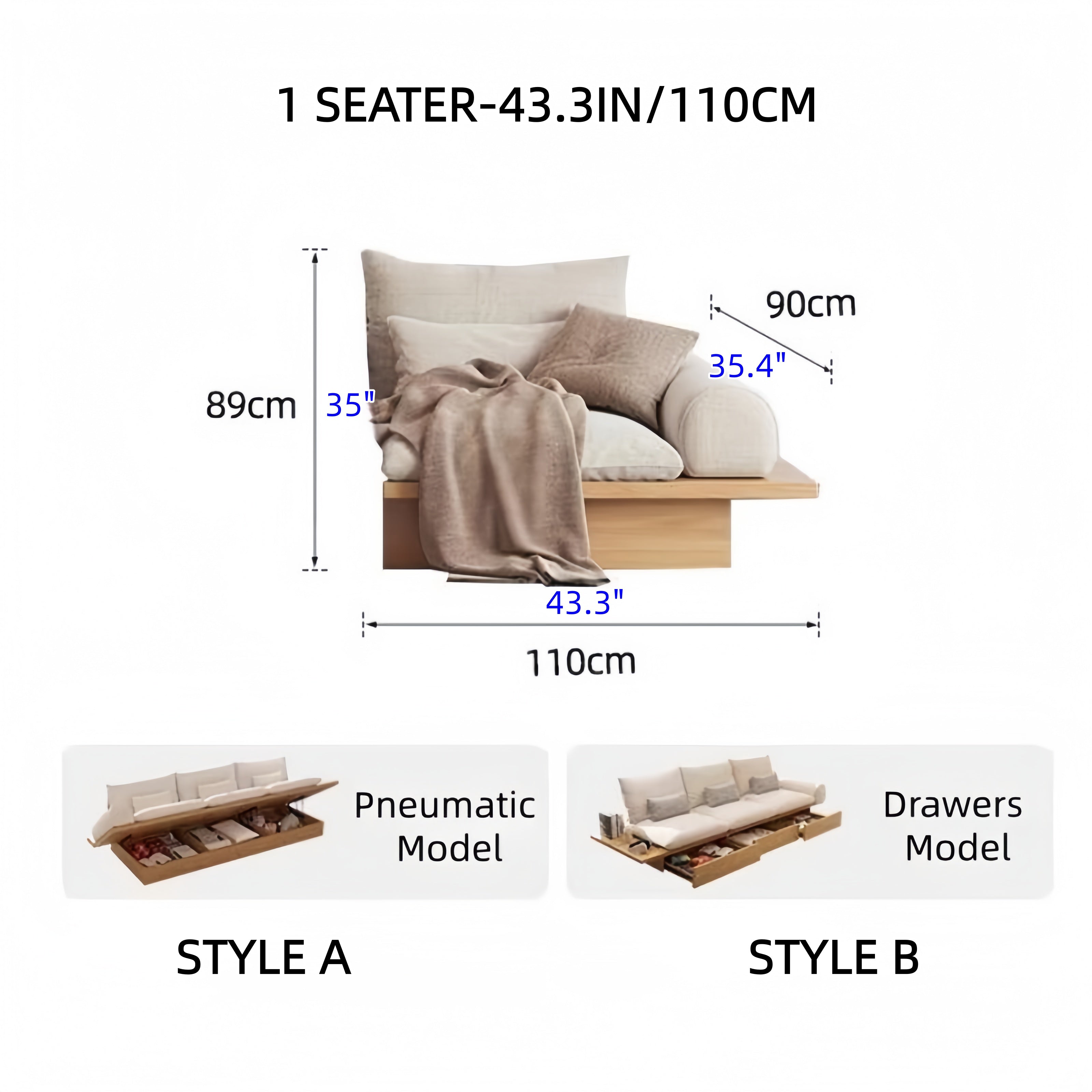 Japandi Solid Wood Sofa with Storage Underneath – SPS FURNTIURE