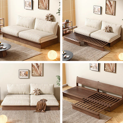 Japandi YUNJIAN Pull Out Solid Wood Frame Sofa Bed