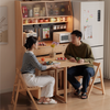 Kitchen Hutch Cabinet with Double Drop Leaf Dining Table and 4 Folding Chairs