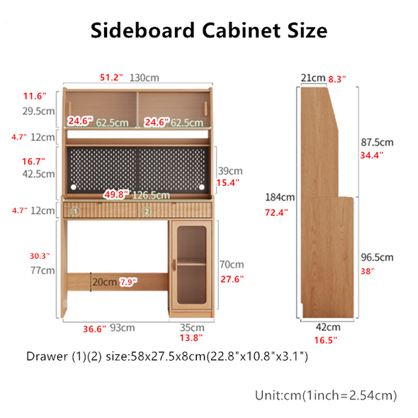 Kitchen Hutch Cabinet with Double Drop Leaf Dining Table and 4 Folding Chairs