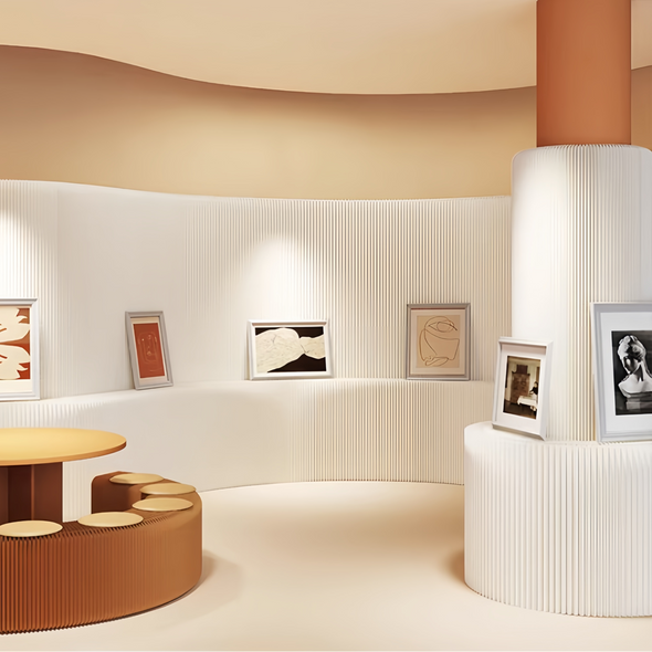 Kraft Paper Wall Divider with Display Rack – SPS FURNTIURE