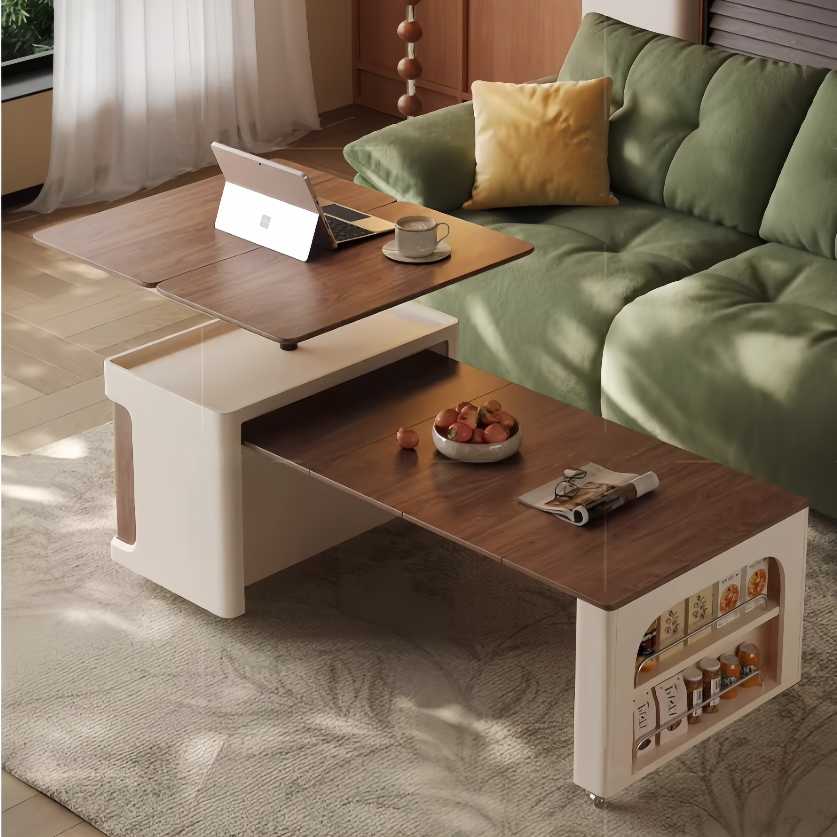 Liftable and Extendable Multifunction Double Tabletop Coffee Table wit ...