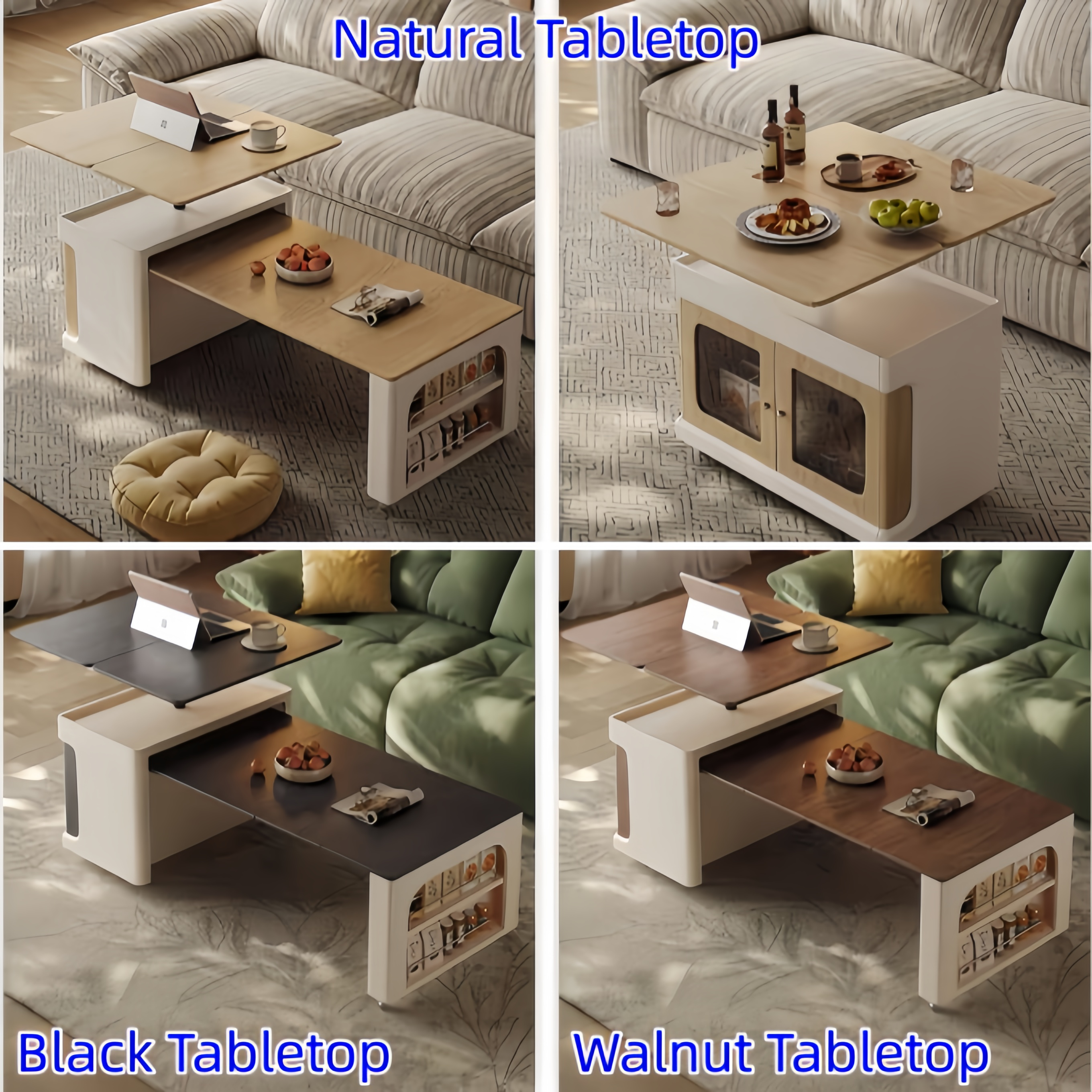 Liftable and Extendable Multifunction Double Tabletop Coffee Table wit ...