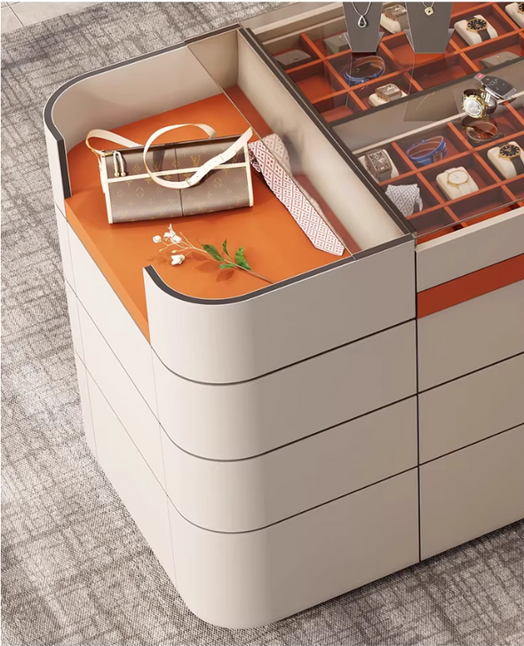 Light Luxury Saddle Leather Wardrobe Jewelry Display Island