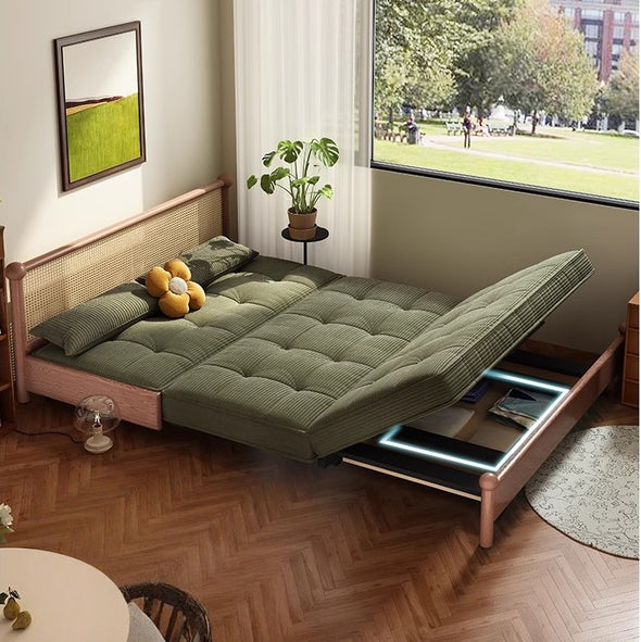 Metal Frame Corduroy Fabric Sofa Bed with Underneath Storage