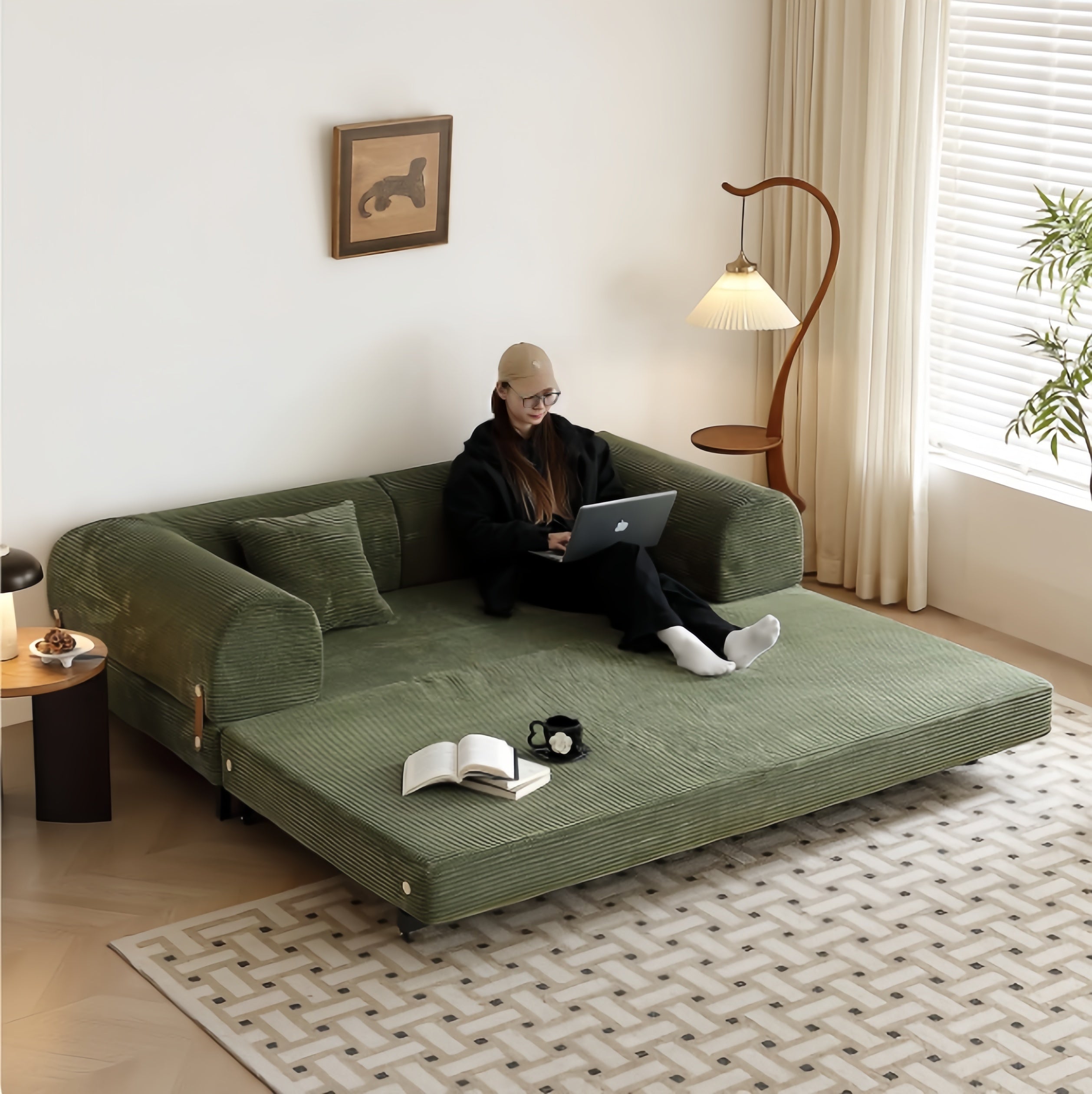 Metal Frame Corduroy Fabric Upholstered Sofa Bed – SPS FURNTIURE