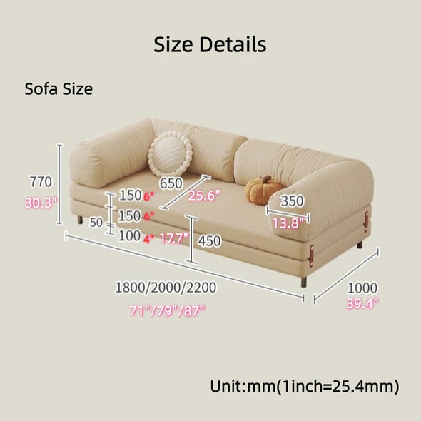 Metal Frame Corduroy Fabric Upholstered Sofa Bed