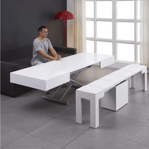 2-in-1 Transformable Dining Table & Coffee Table with Up and Down Mech ...