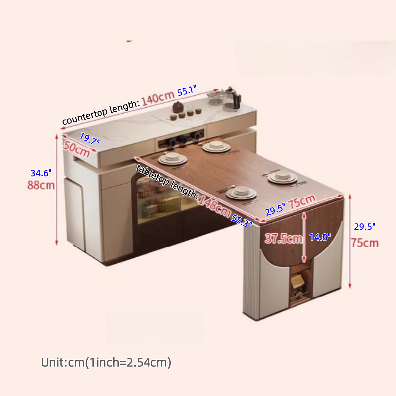 Multifunction Kitchen Island Cabinet with 180° Rotating Table and Semi ...