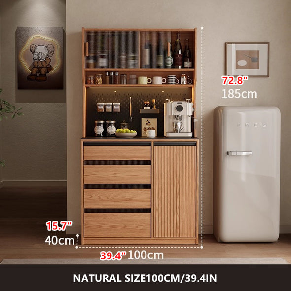 Solid Wood Coffee Bar Cabinet with Peg Board Organizer and Ample Storage