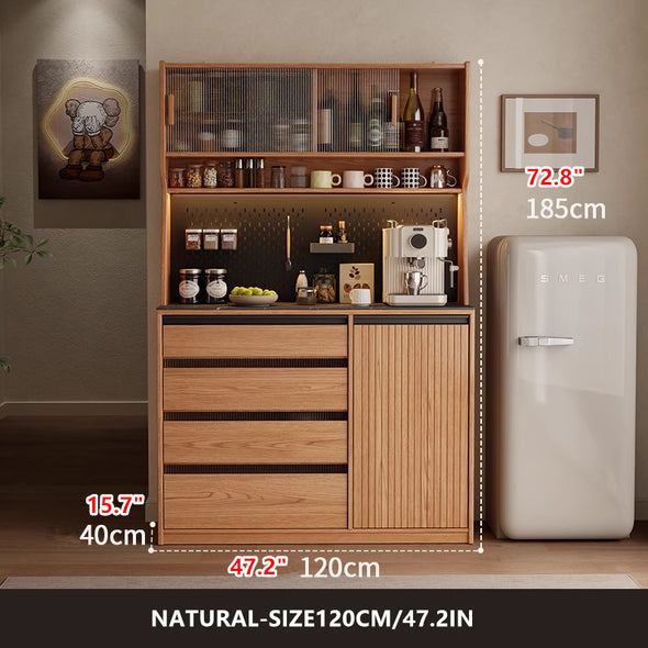 Solid Wood Coffee Bar Cabinet with Peg Board Organizer and Ample Storage
