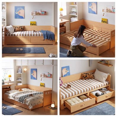 Solid Wood POLKA Pull Out Sofa Bed with Underneath Storage Drawers