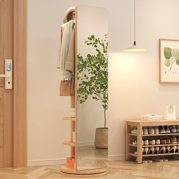 Full Body Mirror with Coat Rack