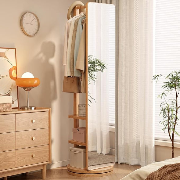 Full Body Mirror with Coat Rack