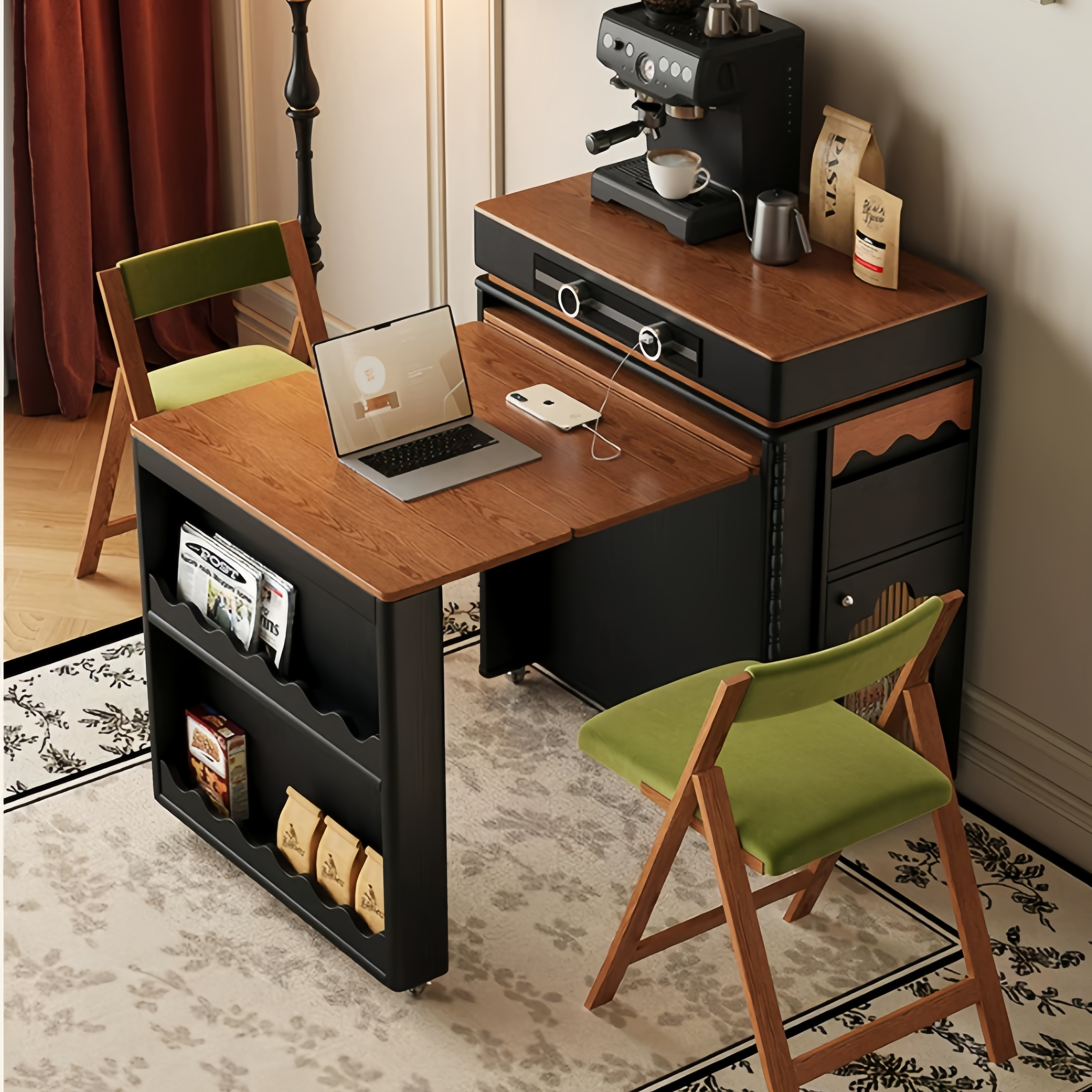Nordic Retro Extendable Kitchen Island Table with 4 Chairs – SPS FURNTIURE