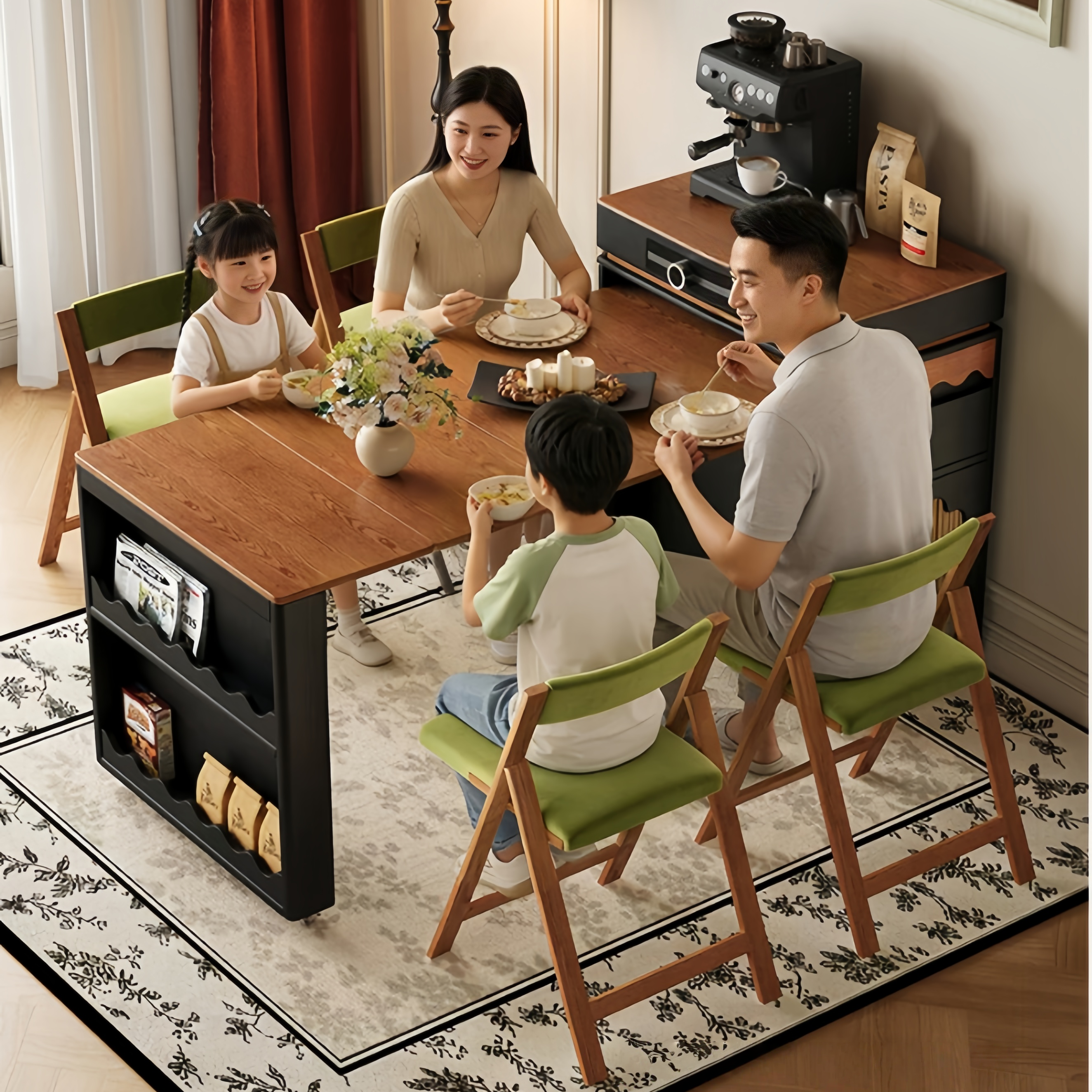 Nordic Retro Extendable Kitchen Island Table with 4 Chairs – SPS