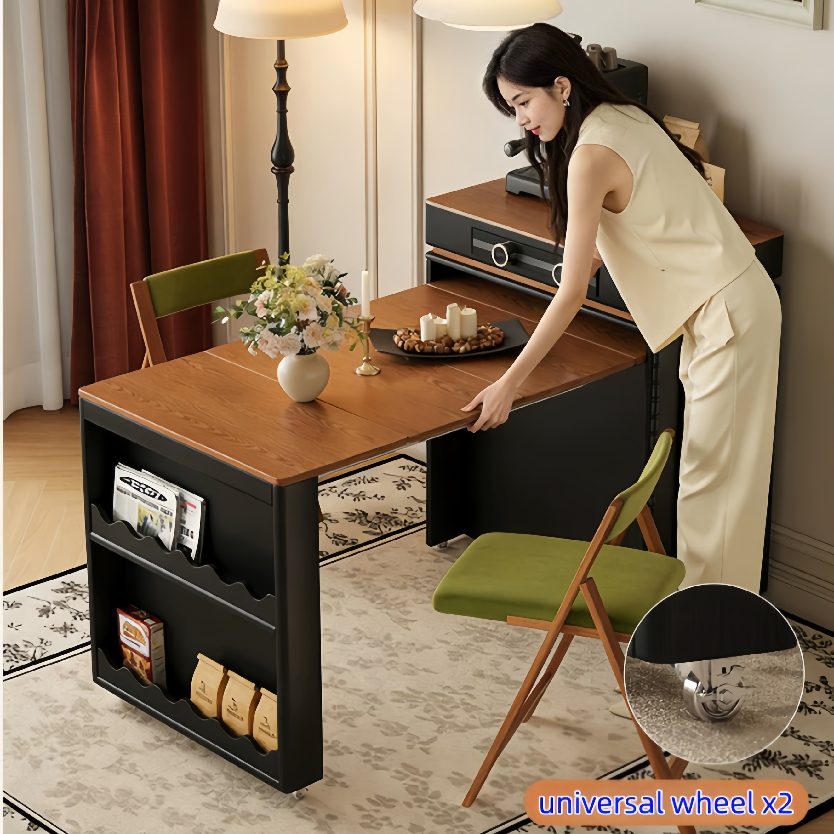 Nordic Retro Extendable Kitchen Island Table with 4 Chairs – SPS