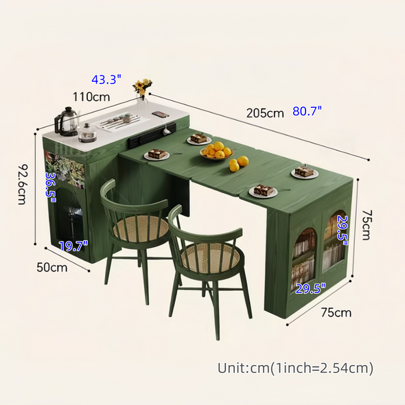 Nordic Retro Kitchen Island Cabinet with Extendable Dining Table – SPS ...