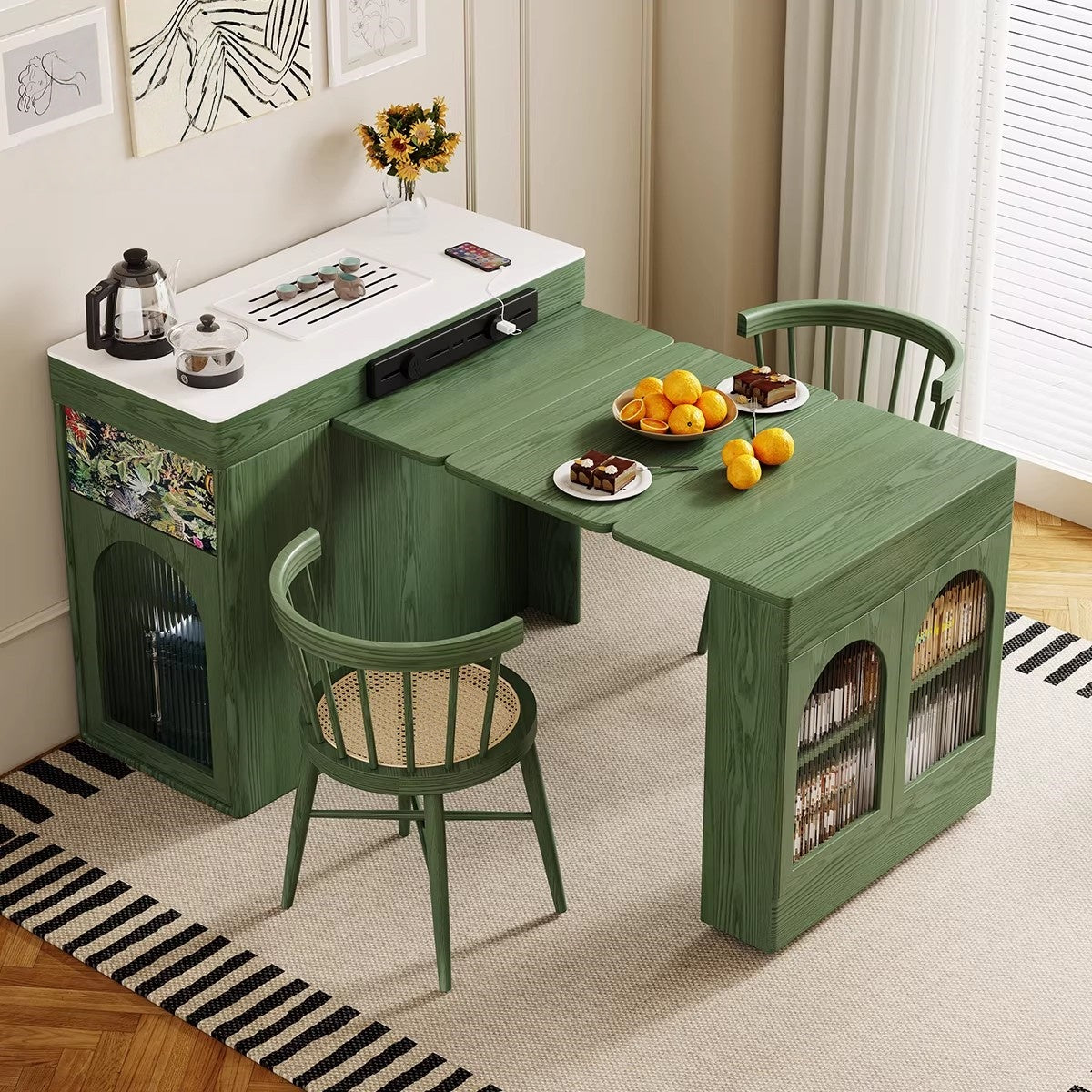 Nordic Retro Kitchen Island Cabinet with Extendable Dining Table – SPS ...