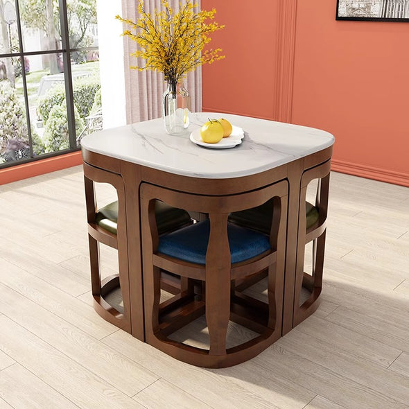 Space Saving Solid Wood Nesting Dining Table and Chairs Set