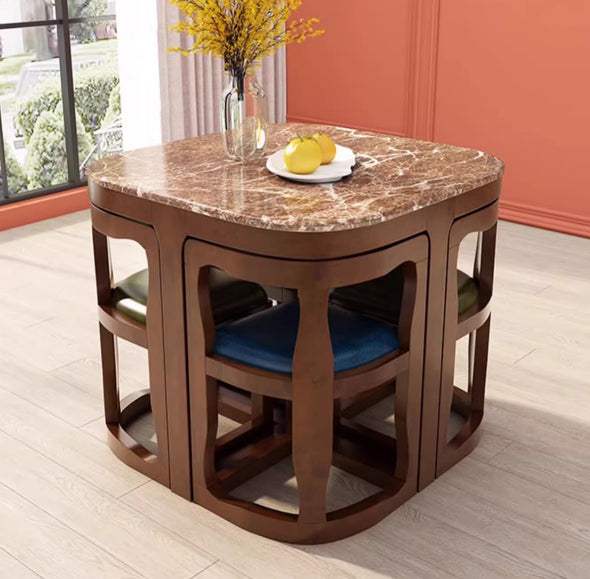 Space Saving Solid Wood Nesting Dining Table and Chairs Set