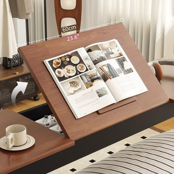 Over Bed Table with Tiltable Tabletop & Universal Wheels