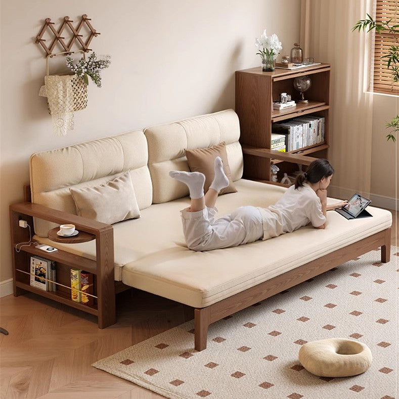Multifunctional Retractable Sofa Bed with Wide Armrest and Storage Shelf
