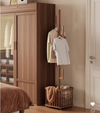 Solid Wood Cactus Coat Rack with Basket and Universal Wheels